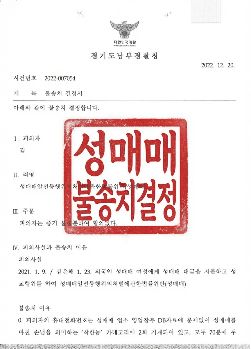 외국인 여성 성매매 증거불충 불송치