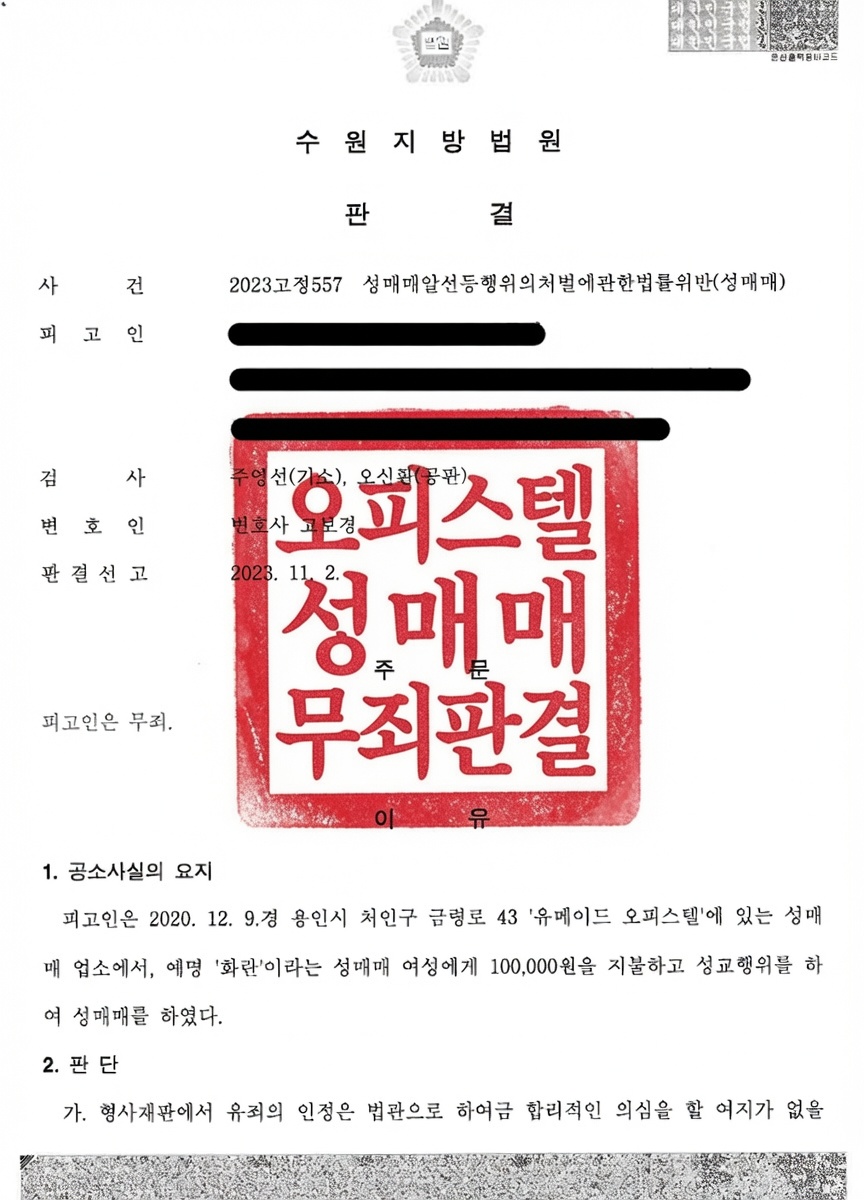 오피스텔 외국여성 성매매 무죄판결